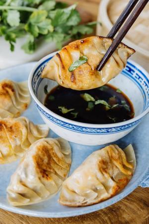 Gebratene Gyoza mit Garnelen-Gemüse-Füllung